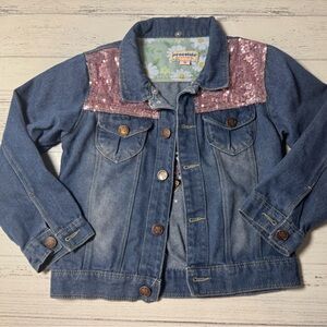 Denim Jacket with Pink Sequin Accents Embroidery